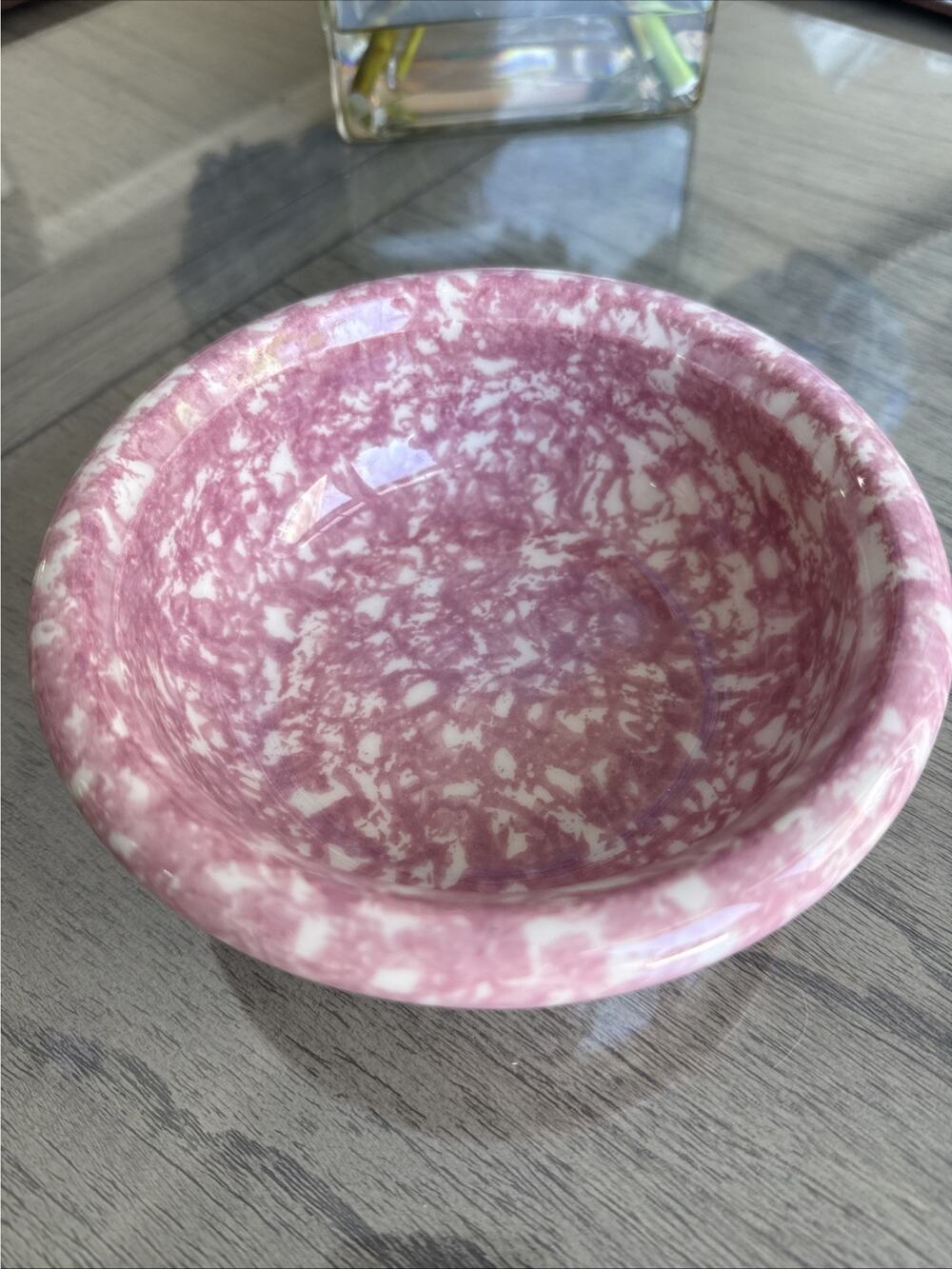 Roseville Spongeware Stoneware Gerald Henn Gorgeous Pink Bowl 6.5”